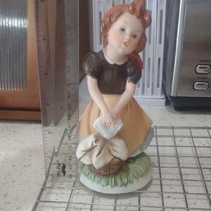 Charming Ceramic Homco Girl Figurine With Laundry Basket